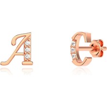 İndigo Takı Minik Harf Rose Gümüş Küpe