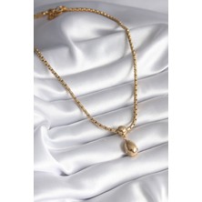 Sinerji Shop 316L Çelik Gold Renk Yılan Sırtı Zincir Model Damla Sallantı Kadın Kolye - TJ-BKO8288