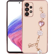 Galaxy A52 Kılıf El Tutamaçlı Kamera Korumalı Taka Silikon Kapak-Pembe
