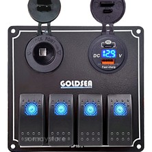 Goldsea Switch Panel 4 Anahtarlı Şarj + Usb Type-C  12-24v 120X130mm Mavi Işık