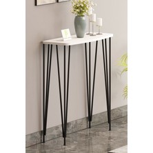 80 cm  Beyaz Dresuar Kahve Köşesi Konsol Modern Raf Metal Boru Siyah Ayaklı