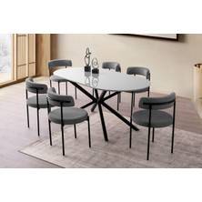 Levent Mobilya ve Aksesuar Lirona Masa, Rolls Metal Sandalye, Sis Gri, 180 x 90