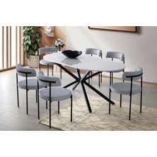 Levent Mobilya ve Aksesuar Lirona Masa, Rolls Metal Sandalye, Beyaz, 180 x 90