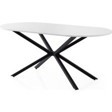 Levent Mobilya ve Aksesuar Lirona Masa, Rolls Metal Sandalye, Beyaz, 180 x 90