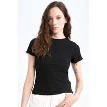DeFacto Fitted Bisiklet Yaka Fitilli Kaşkorse Basic Düz Kısa Kollu Tişört K7064AZ23SM