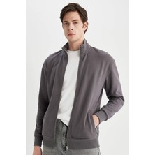 DeFacto Comfort Regular Fit Rahat Kalıp Dik Yaka Cepli Basic Düz Fermuarlı Sweatshirt A5276AX24SP