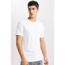 DeFacto Slim Fit Dar Kesim Bisiklet Yaka Modal Karışımlı Pamuklu Basic Düz Kısa Kollu Beyaz Tişört M6606AZ24SP