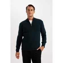 DeFacto Standart Fit Normal Kesim Dik Yaka Yarım Fermuarlı Basic Düz Triko Kazak A5184AX24AU