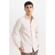 DeFacto Slim Fit Polo Yaka Petek Dokulu Uzun Kollu Gömlek B6476AX24SP