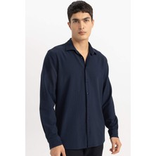 DeFacto Modern Fit Polo Yaka Basic Düz Krinkıl Uzun Kollu Gömlek B7384AX24SP