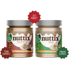 Nuttix Katkısız Doğal Fındık Ezmesi 300 gr + Türk Kahveli Fındık Ezmesi 300 gr %70 Fındık Oranı