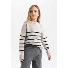 DeFacto Kız Çocuk Çizgili Bisiklet Yaka Triko Kazak