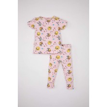 DeFacto Kız Bebek Looney Tunes Pijama Takımı Fitilli Kaşkorse Bisiklet Yaka Kısa Kollu Üst Beli Lastikli Uzun Alt C2032A524SM