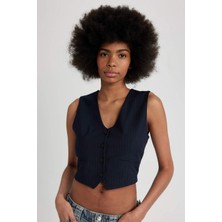 DeFacto Regular Fit Crop Basic Düz Düğmeli Blazer Yelek Z8526AZ24SP