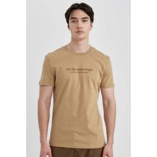 DeFacto Slim Fit Dar Kesim Bisiklet Yaka Baskılı Kısa Kollu Tişört C2085AX24SM