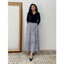 Küçüğüm Butik Gri Uzun Payet Etek