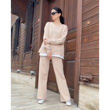 Bayan Bej 3 Iplik Şardonlu Oversize Alt Üst Takım