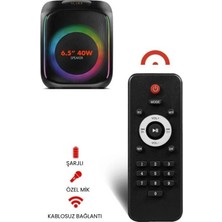 Taşınabilir Mikrofonlu  ve Kumandalı  40 W Parti Karaoke Kumandalı Bluetooth Hoparlör LED Işıklı