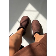 Lovbery Mini Taba Süet Içi Kürklü Kalın Taban Kadın Bot