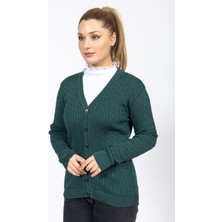 Vs Bayan V Yaka Dügmeli Saç Örgü U.kol Hırka Trk Yeşil