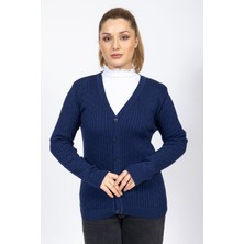 Vs Bayan V Yaka Dügmeli Saç Örgü U.kol Hırka Trk Sax Mavi