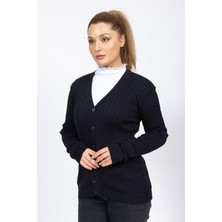 Vs Bayan V Yaka Dügmeli Saç Örgü U.kol Hırka Trk Lacivert 2