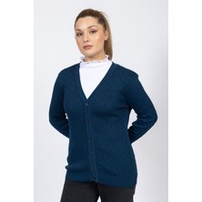 Vs Bayan V Yaka Dügmeli Saç Örgü U.kol Hırka Trk Petrol Yeşili