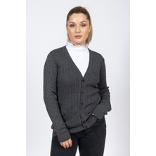 Vs Bayan V Yaka Dügmeli Saç Örgü U.kol Hırka Trk Antrasit