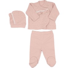 Bebegen Kız Bebek Gül Kurusu Çiçek Desenli Fisto Detaylı 3'lü Takım