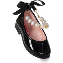 Kiko Kids Blanch Incili Lastikli Kız Bebek Babet Ayakkabı Siyah