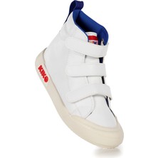 Kiko Kids Garf Günlük Cırtlı Erkek Çocuk Bot Ayakkabı Beyaz - Mavi