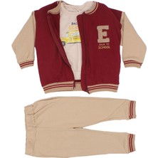 Bebegen Erkek Çocuk Bordo Bej E Nakışlı Kolej Hırkalı 3'lü Takım
