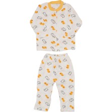 Bebegen Unisex Ekru Sarı Ördekli Çıtçıtlı Pijama Takımı