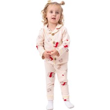 Bebegen  Somon Sarı Biyeli Kırmızı Ayıcık Desenli Kruvaze Yaka Pijama Takımı