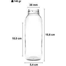 Afracam 250 cc Şeffaf Meyve Suyu, Limonata Şişesi Metal Konserve Kapaklı 250 ml Yuvarlak Cam Şişe 1 Adet