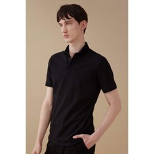 DeFacto Slim Fit Dar Kesim Polo Yaka Kısa Kollu Basic Düz Siyah Tişört T5259AZ24SP