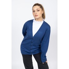 Vs Bayan V Yaka Dügmeli Düz U.kol Hırka Trk Sax Mavi