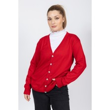 Vs Bayan V Yaka Dügmeli Düz U.kol Hırka Trk Kırmızı