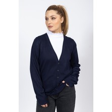 Vs Bayan V Yaka Dügmeli Düz U.kol Hırka Trk Lacivert