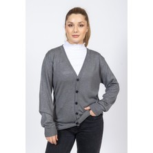 Vs Bayan V Yaka Dügmeli Düz U.kol Hırka Trk Antrasit