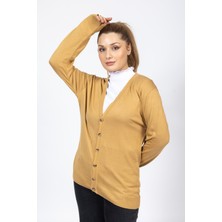 Vs Bayan V Yaka Dügmeli Düz U.kol Hırka Trk Hardal