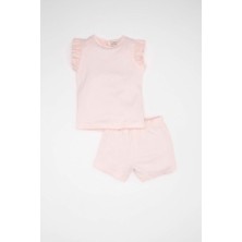 DeFacto Kız Bebek Pijama Takımı Penye Basic Düz Bisiklet Yaka Kısa Kollu Üst Şort C5067A524HS