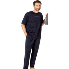 Pierre Cardin 6086 Erkek Kısa Kollu Bisiklet Yaka Oversize Pijama Takım-Lacivert