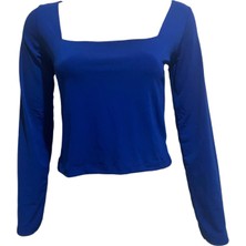 Kadın Kare Yaka Uzun Kollu  Crop Bluz