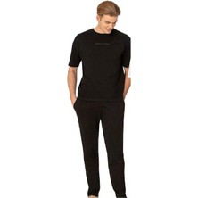 Pierre Cardin 6086 Erkek Kısa Kollu Bisiklet Yaka Oversize Pijama Takım-Siyah