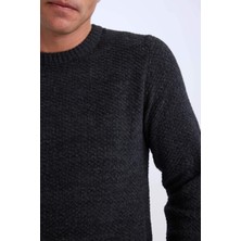 DeFacto Standart Fit Normal Kesim Bisiklet Yaka Dokulu Basic Düz Triko Kazak R1175AZ24WN