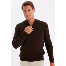 DeFacto Standart Fit Normal Kesim Dik Yaka Yarım Fermuarlı Basic Düz Triko Kazak A5184AX24AU