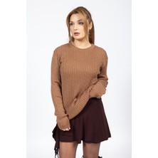 Vs Bayan 0 Yaka Saç Örgü U.kol Kazak Trk S.kahve