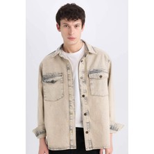 DeFacto %100 Pamuk Relax Fit Cepli Uzun Kollu Jean Gömlek D0447AX24AU