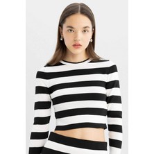 DeFacto Slim Fit Dar Kesim Çizgili Bisiklet Yaka Triko Kazak X6888AZ24WN